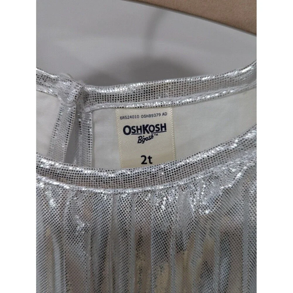 Oshkosh Kids Silver Shiny Swing Dress Flutter Sleeves Toddler Little Girl Size 2